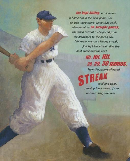 celebrate-picture-books-picture-book-review-the-streak-how-joe-dimaggio-became-america's-hero-joe-hitting