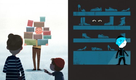 celebrate-picture-books-picture-book-review-secret-agent-man-goes-shopping-for-shoes-shoe-store-man