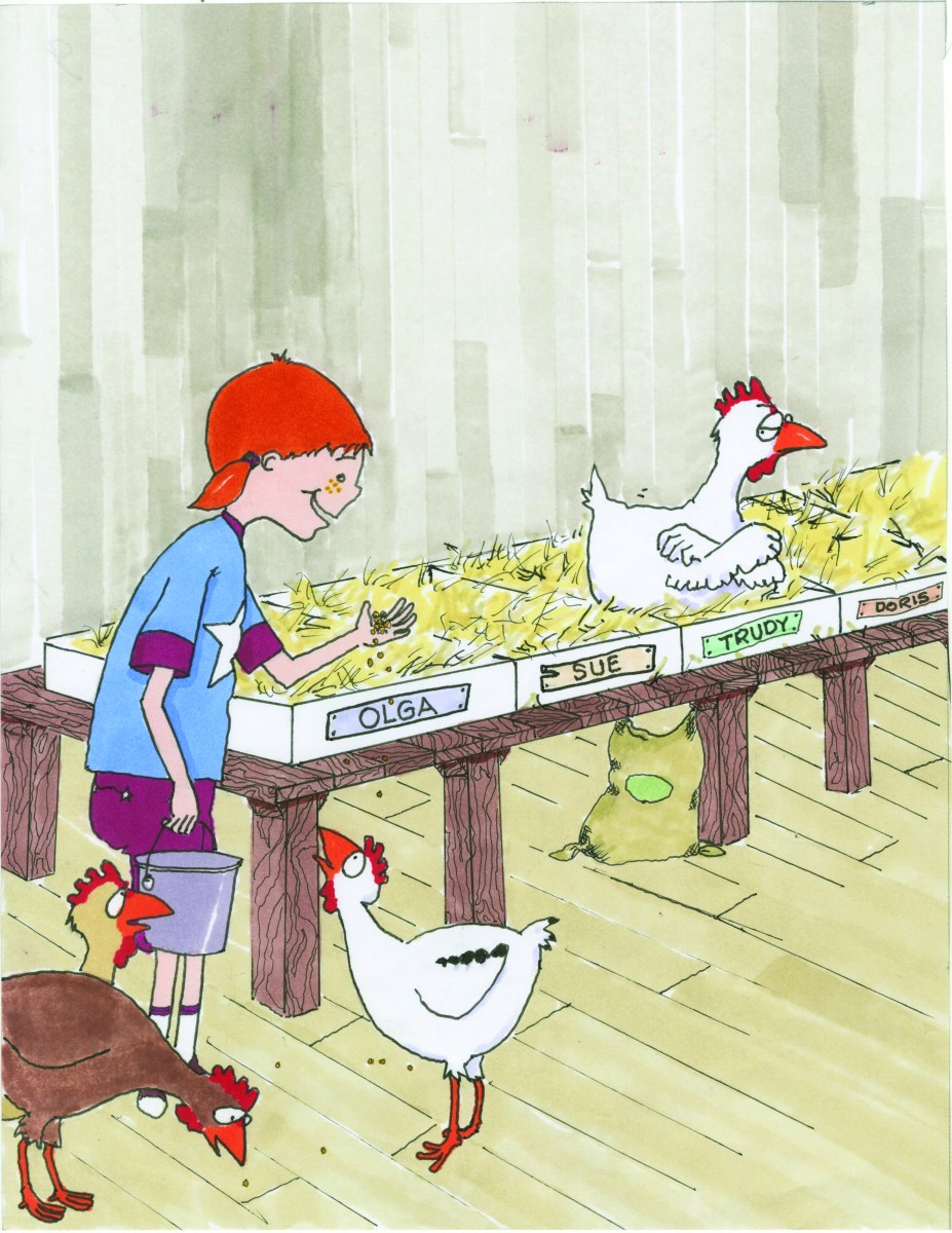 celebrate-picture-books-picture-book-review-what's-up-with-this-chicken-Sylvia-feeding-chickens