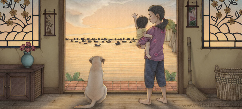 celebrate-picture-books-picture-book-review-in-a-village-by-the-sea-looking-out-the-door