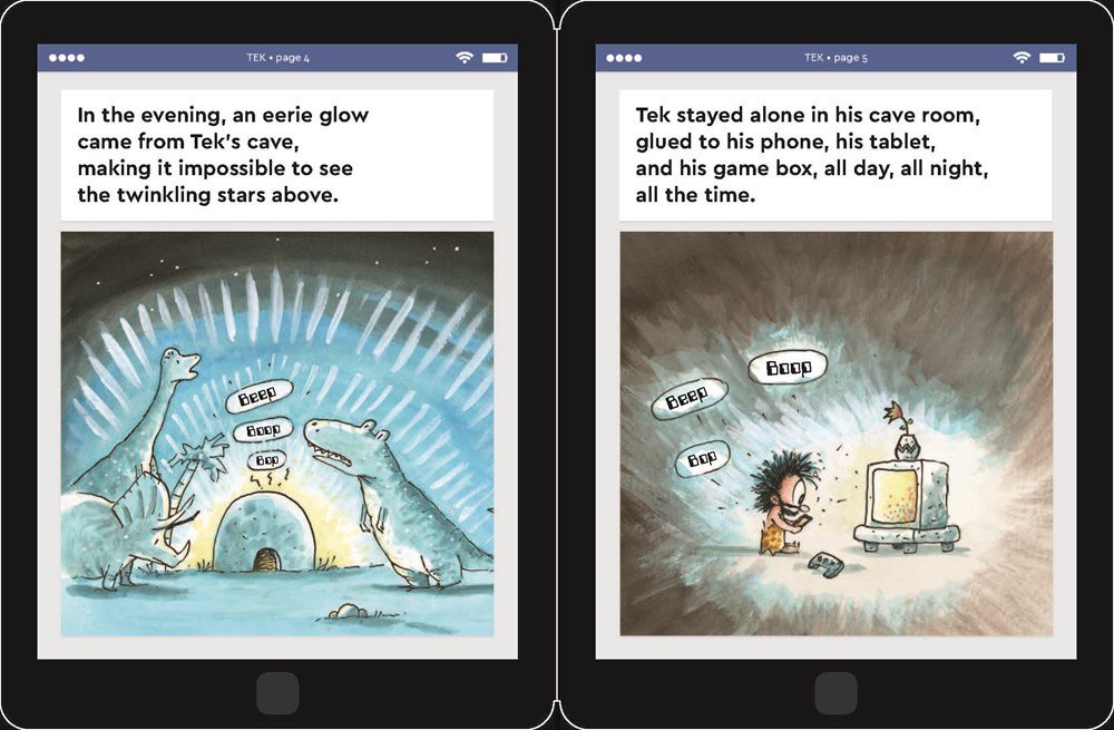 celebrate-picture-books-picture-book-review-tek-the-modern-cave-boy-eerie-glow