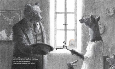 celebrate-picture-books-picture-book-review-the-tea-party-in-the-woods-kikko-peers-in-window