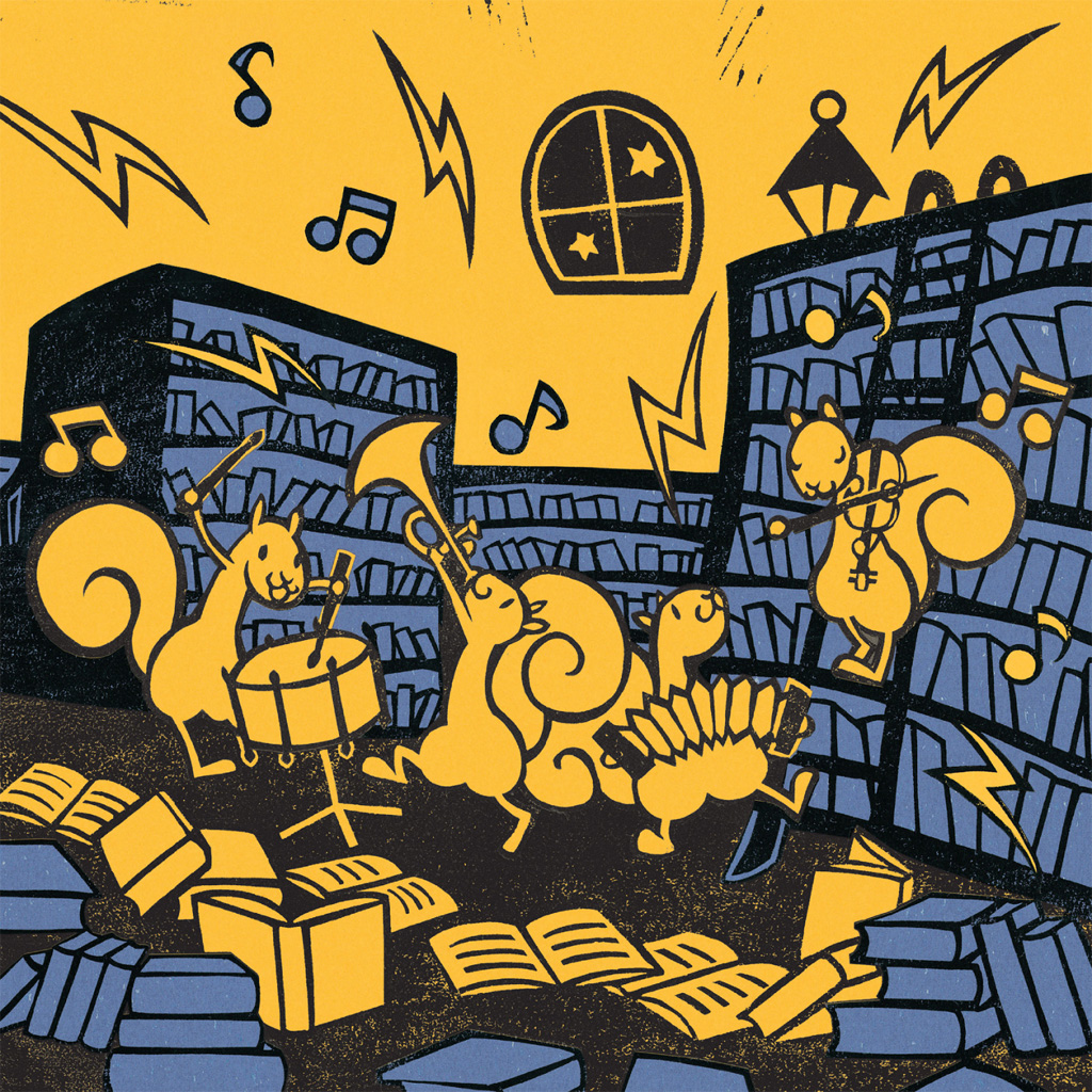 celebrate-picture-books-picture-book-review-the-midnight-library-squirrels-play-music