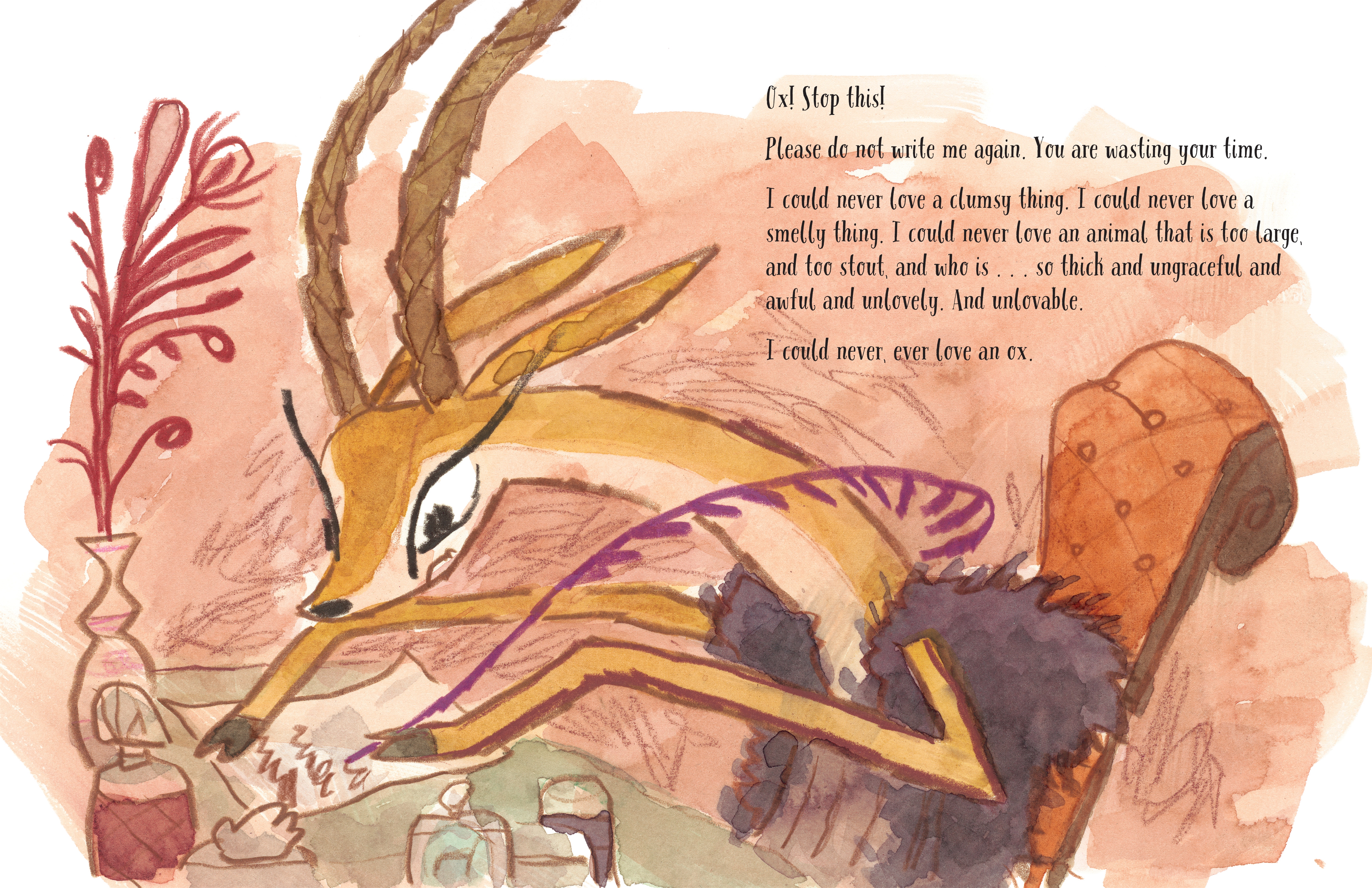 celebrate-picture-books-picture-book-review-xo-ox-a-love-story-gazelle-asks-ox-to-stop