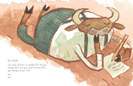 celebrate-picture-books-picture-book-review-xo-ox-a-love-story-ox-writes-letter-on-floor