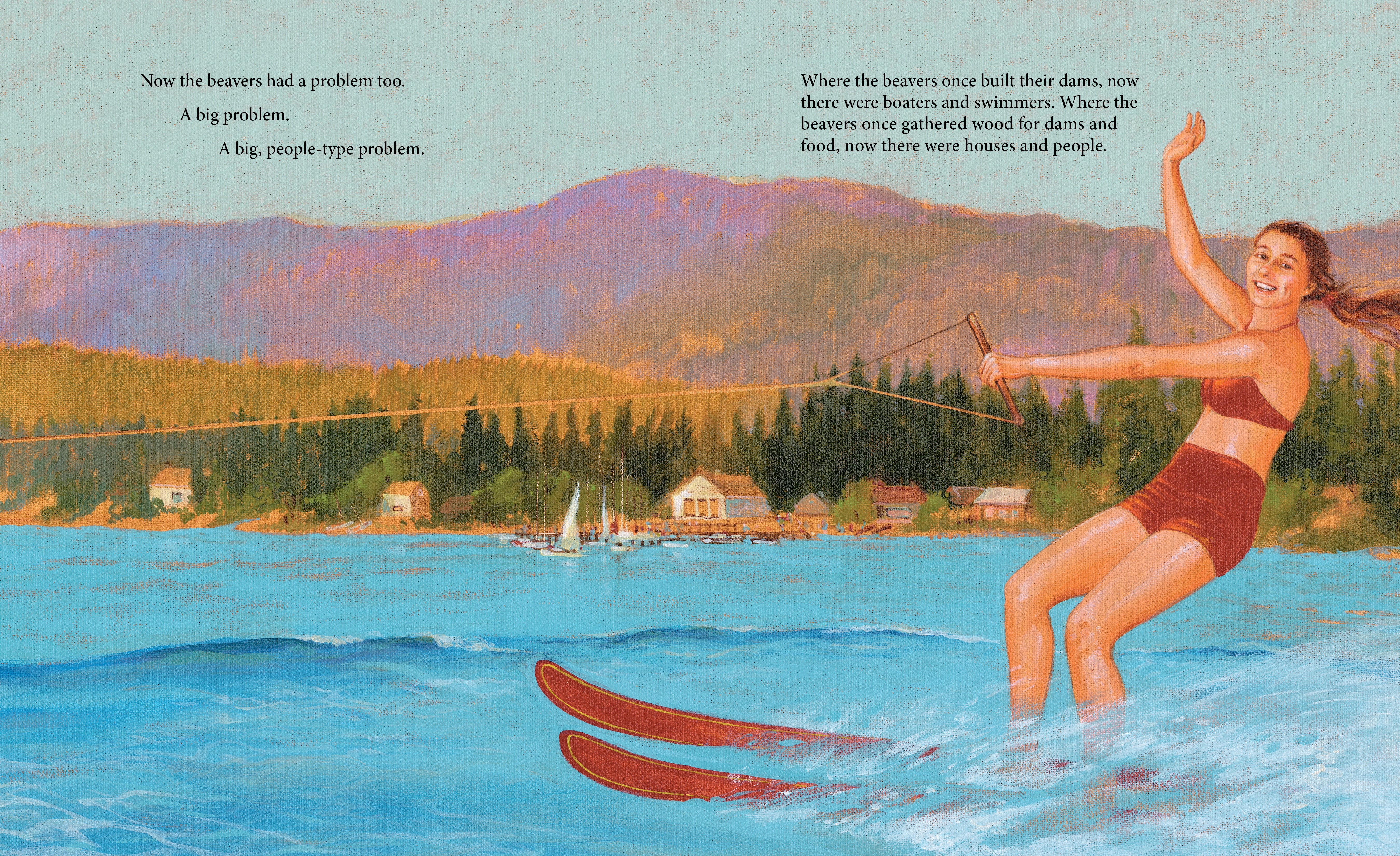 celebrate-picture-books-picture-book-review-the-skydiving-beavers-a-true-tale-water-skiing