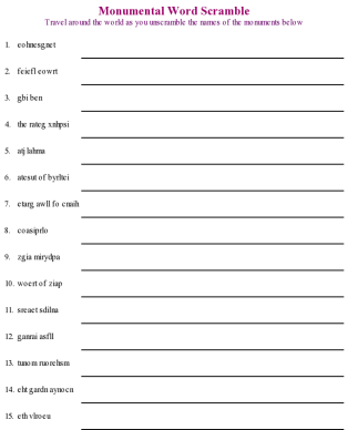 Monumental Word Scramble