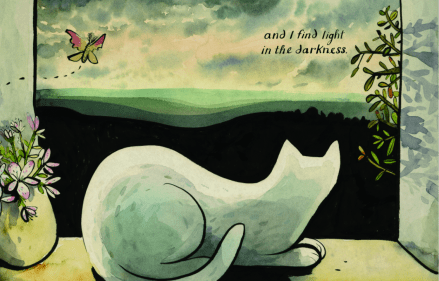 celebrate-picture-books-picture-book-review-the-white-cat-and-the-monk-in-window