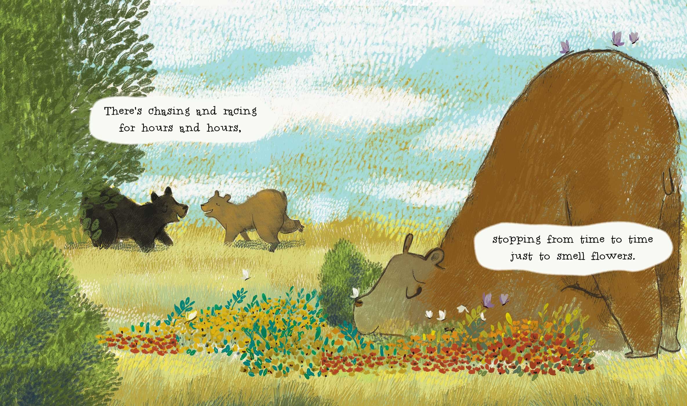 celebrate-picture-books-picture-book-review-the-curious-cares-of-bears-smelling flowers