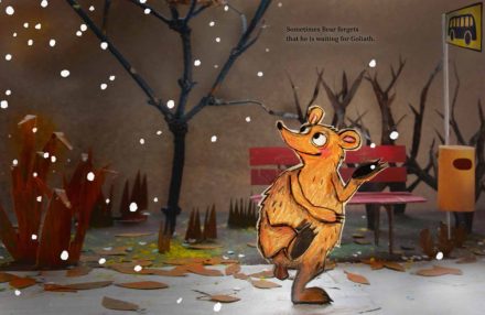 celebrate-picture-books-picture-book-review-Waiting-for-Goliath-dancing-in-snow