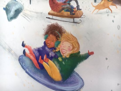 celebrate-picture-books-picture-book-review-when-the-snow-falls-sledding