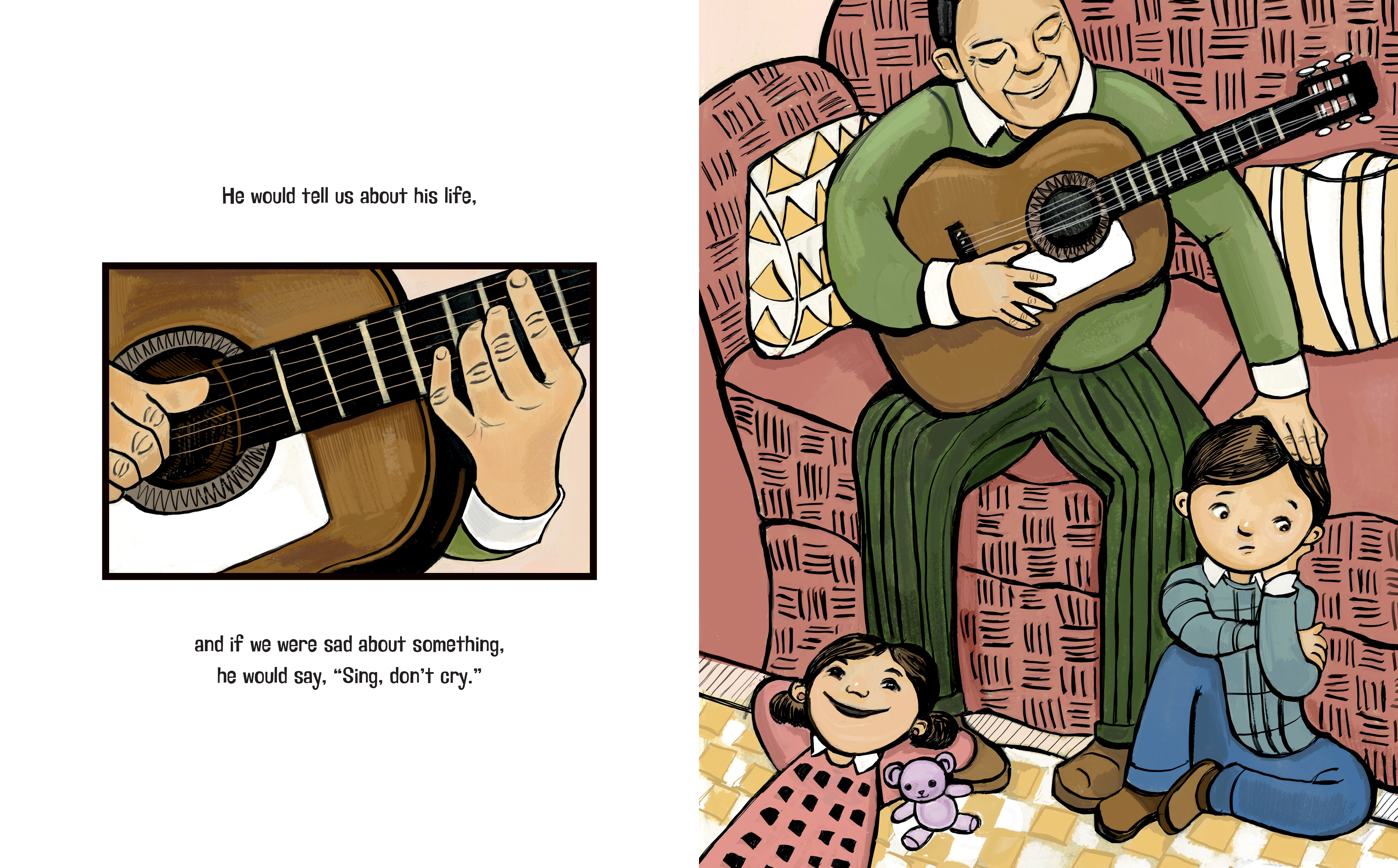 celebrate-picture-books-picture-book-review-sing-don't-cry-playing-guitar