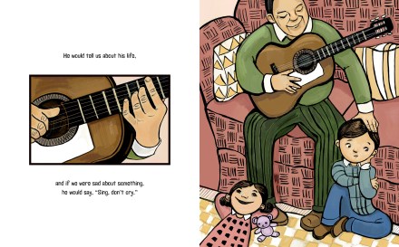 celebrate-picture-books-picture-book-review-sing-don't-cry-playing-guitar