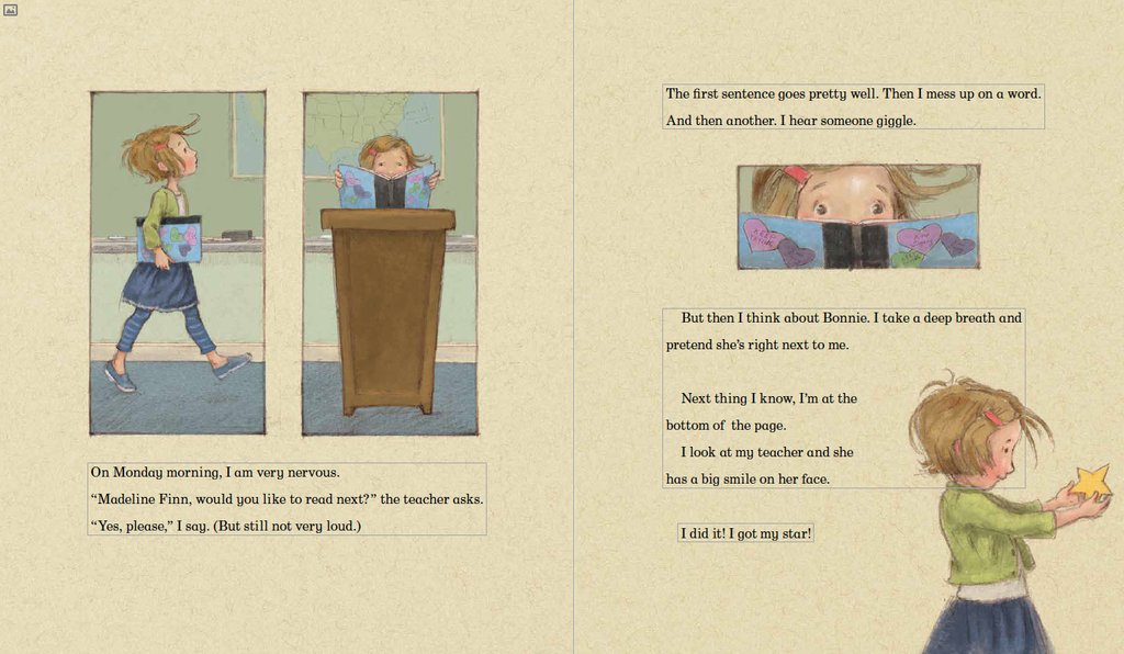 celebrate-picture-books-picture-book-review-madeline-finn-and-the-library-dog-reading-in-class