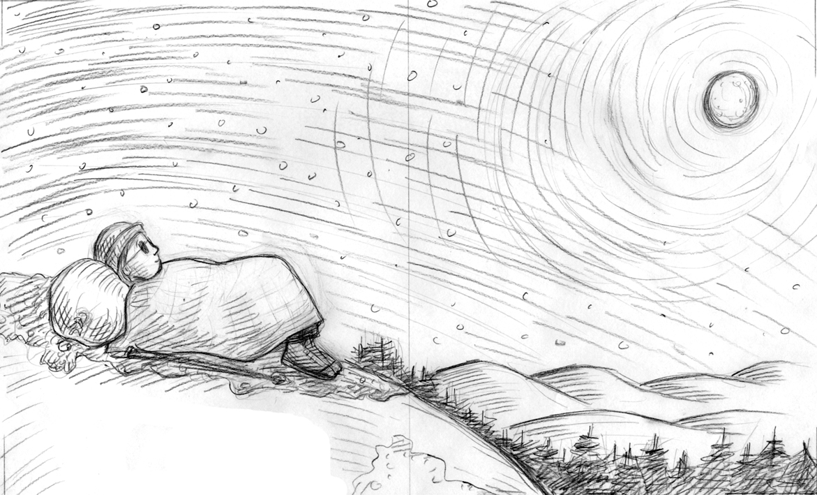 celebrate-picture-books-picture-book-review-grandma-gatewood-hikes-the-appalachian-trail-night-scene-sketch