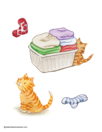CPB - Rosa's Big Job cat and laundry basket and socks