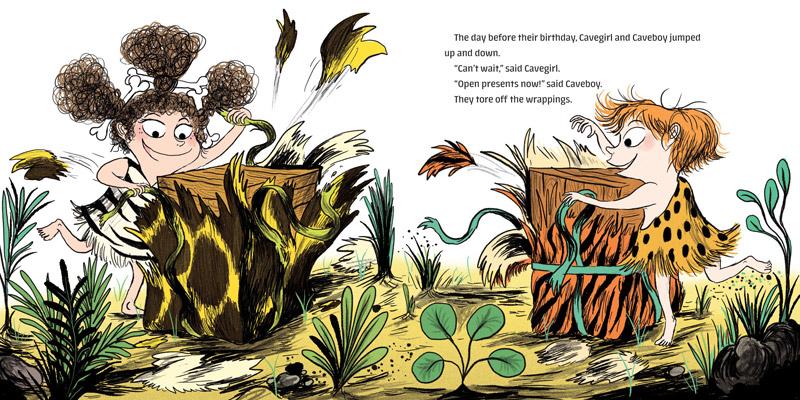 celebrate-picture-books-picture-book-review-cavekid-birthday-unwrapping-gifts