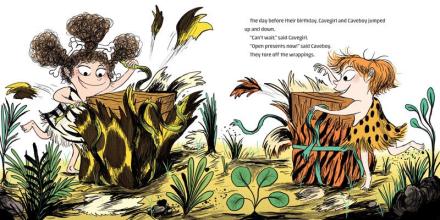 celebrate-picture-books-picture-book-review-cavekid-birthday-unwrapping-gifts