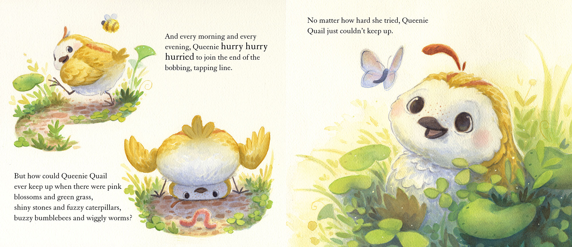 celebrate-picture-books-picture-book-review-queenie-quail-can't-keep-up-bee