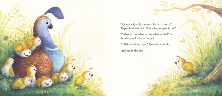 celebrate-picture-books-picture-book-review-queenie-quail-can't-keep-up-hurry