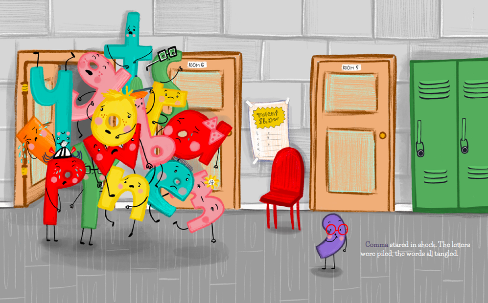 celebrate-picture-books-picture-book-review-the-day-punctuation-came-to-town-hallway
