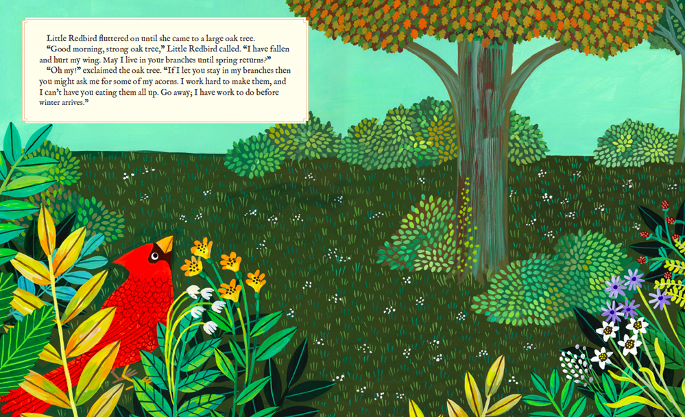 celebrate-picture-books-picture-book-review-why-evergreens-keep-their-leaves-frost-oak-tree