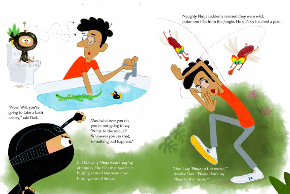 celebrate-picture-books-picture-book-review-naughty-ninja-takes-a-bath-flies