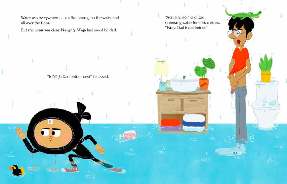 celebrate-picture-books-picture-book-review-naughty-ninja-takes-a-bath-flood