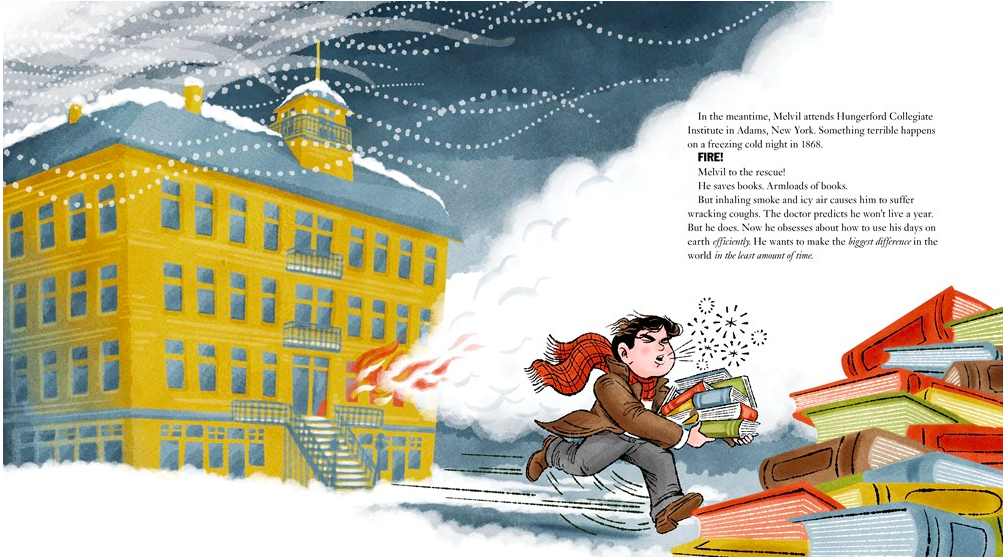 celebrate-picture-books-picture-book-review-melvil-dewey-fire