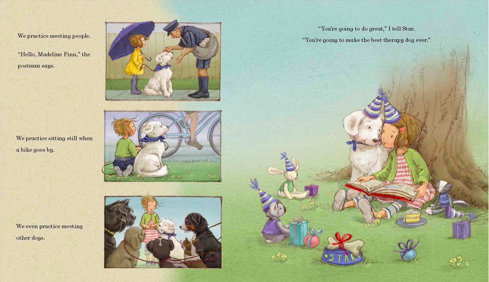 celebrate-picture-books-picture-book-review-madeline-finn-and-the-therapy-dog-practicing
