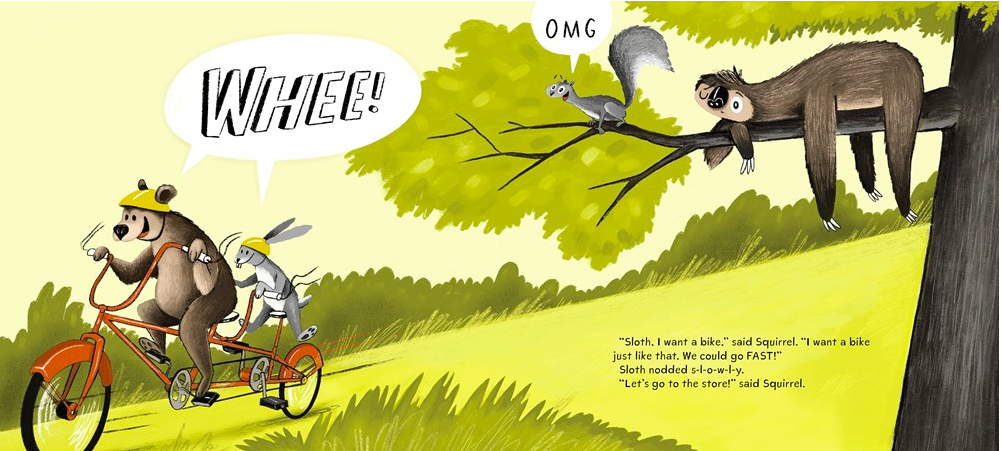 celebrate-picture-books-picture-book-review-sloth-and-squirrel-in-a-pickle-bike