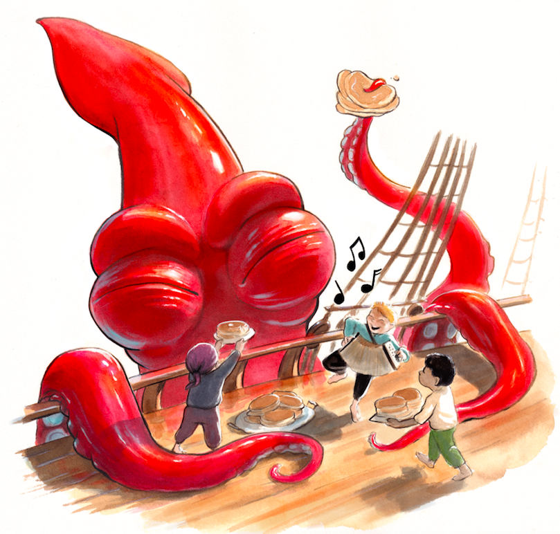 celebrate-picture-books-picture-book-review-monsters-in-the-briny-cover-reveal-kraken-with-pancakes