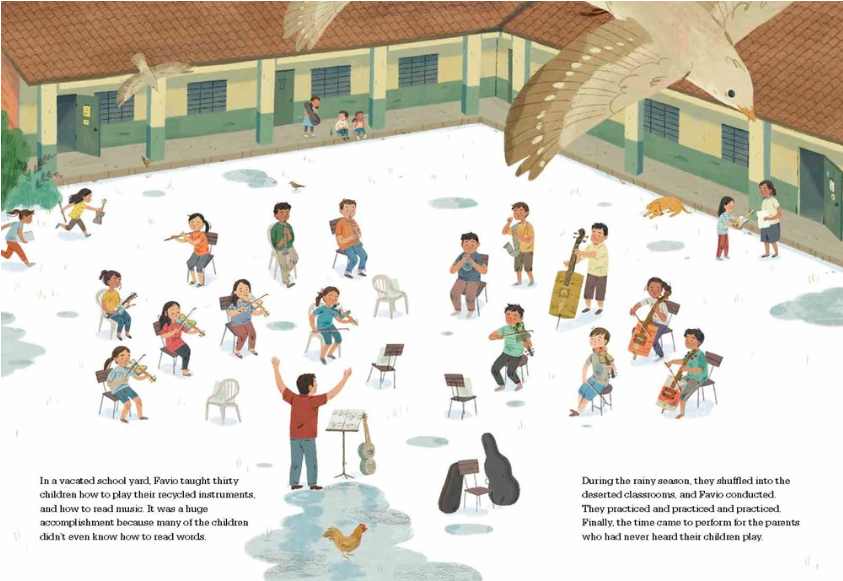 celebrate-picture-books-picture-book-review-building-an-orchestra-of-hope-school-yard-practice