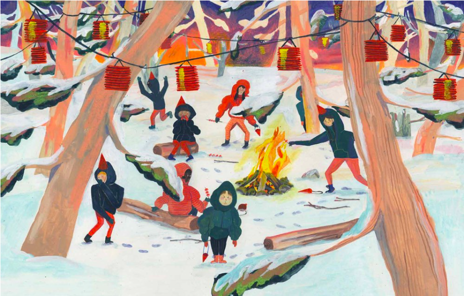 Hiro Winter and Marshmallows-children around campfire